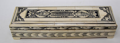 Moorish Islamic Mughal Raj Decorative Vizagapatam Carved Bone Jewelry Box India