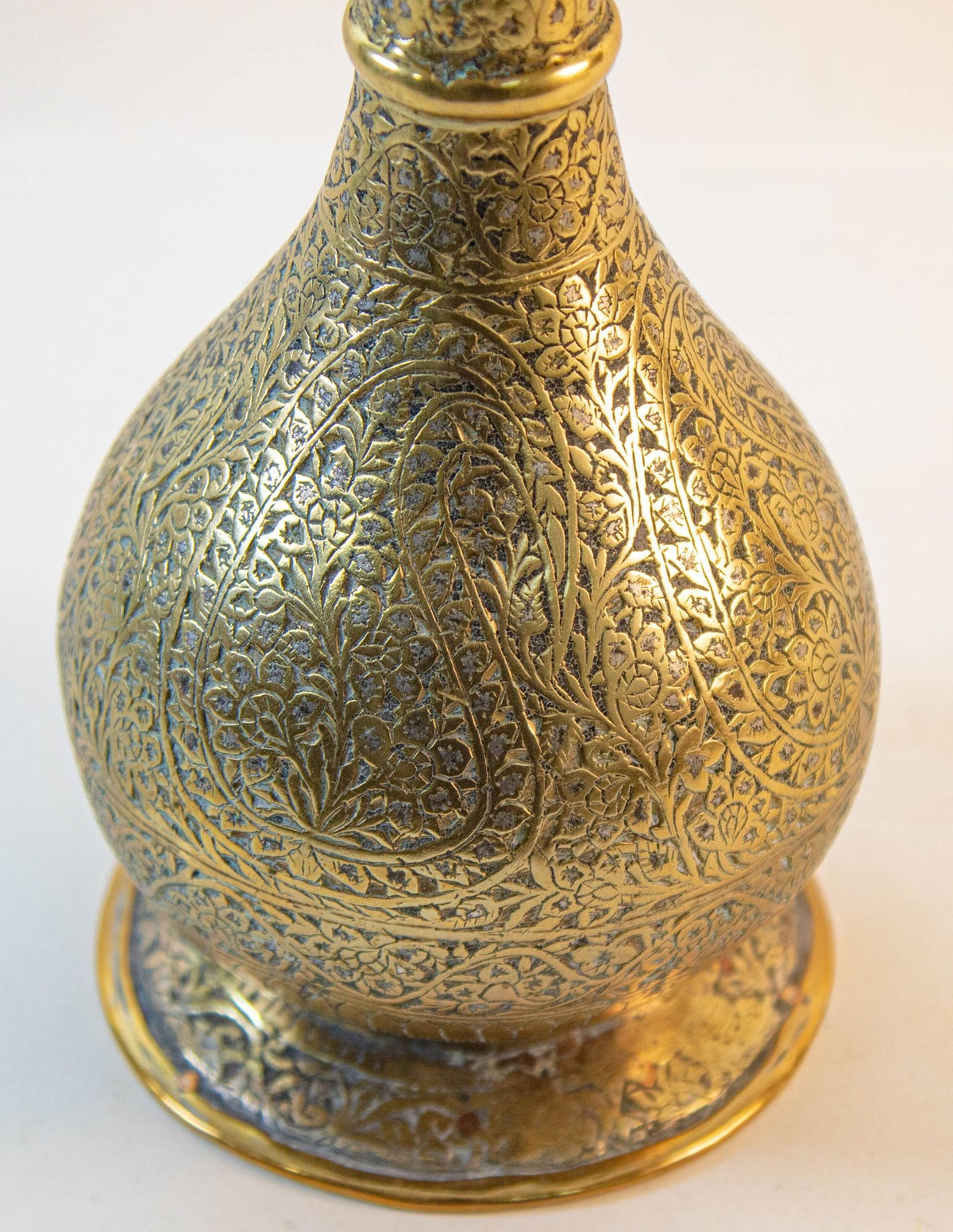 Antique Mughal Engraved Brass Vase, Indo-Persian, 19th Century