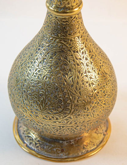 Antique Mughal Engraved Brass Vase, Indo-Persian, 19th Century