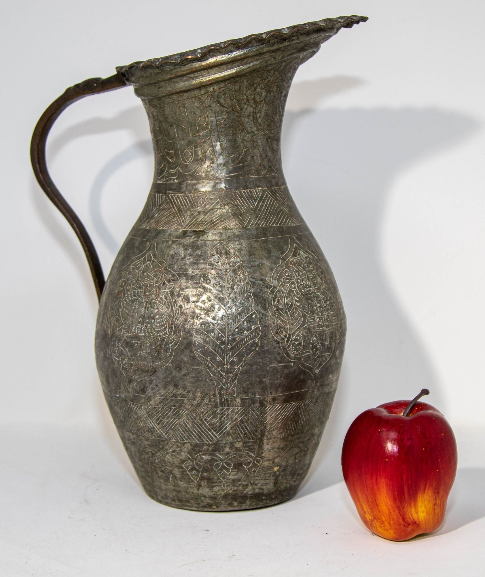 Islamic Tinned Copper Pitcher Middle Eastern Persian Antique 19th Century Ewer