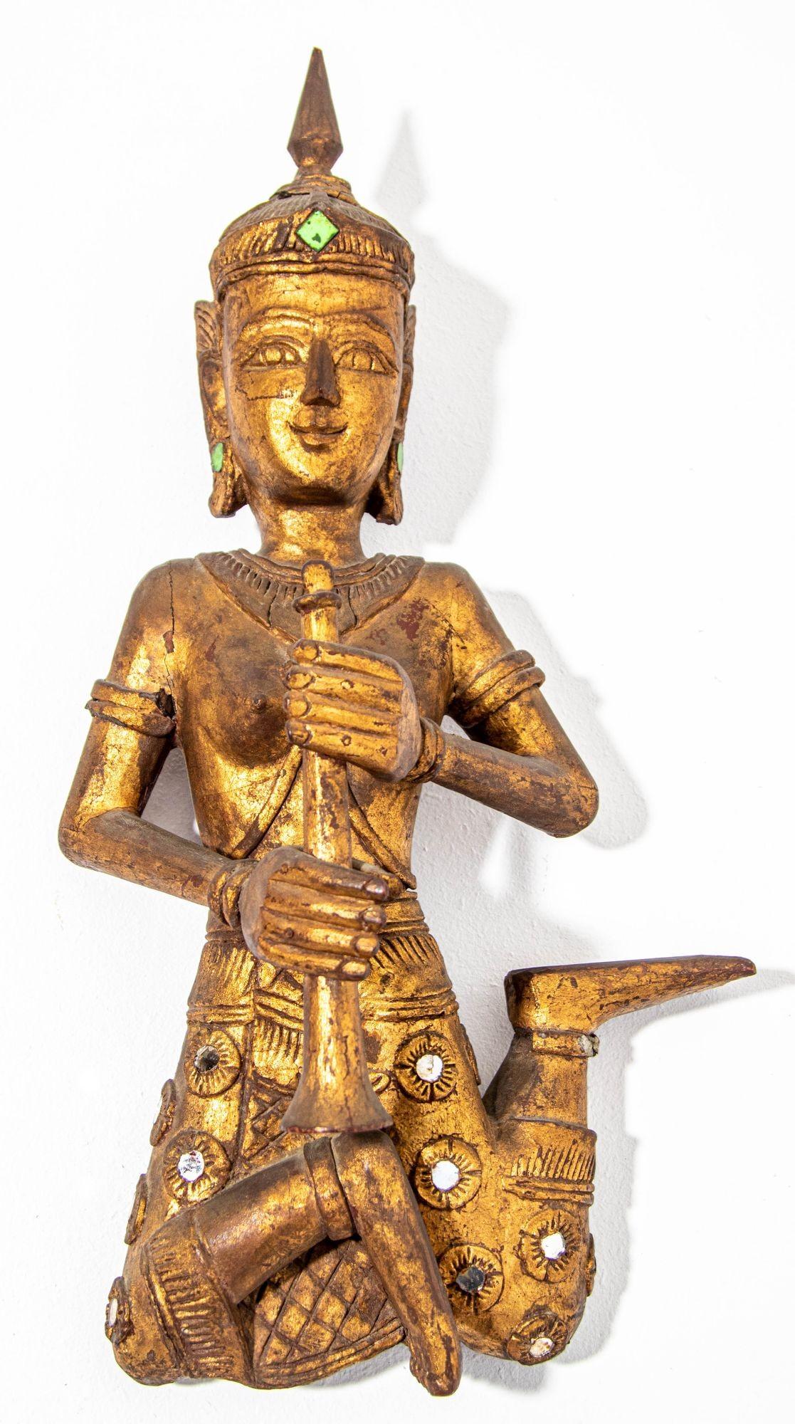 Asian Thai Angel Figures of Musicians Wood Sculptures — Thailand