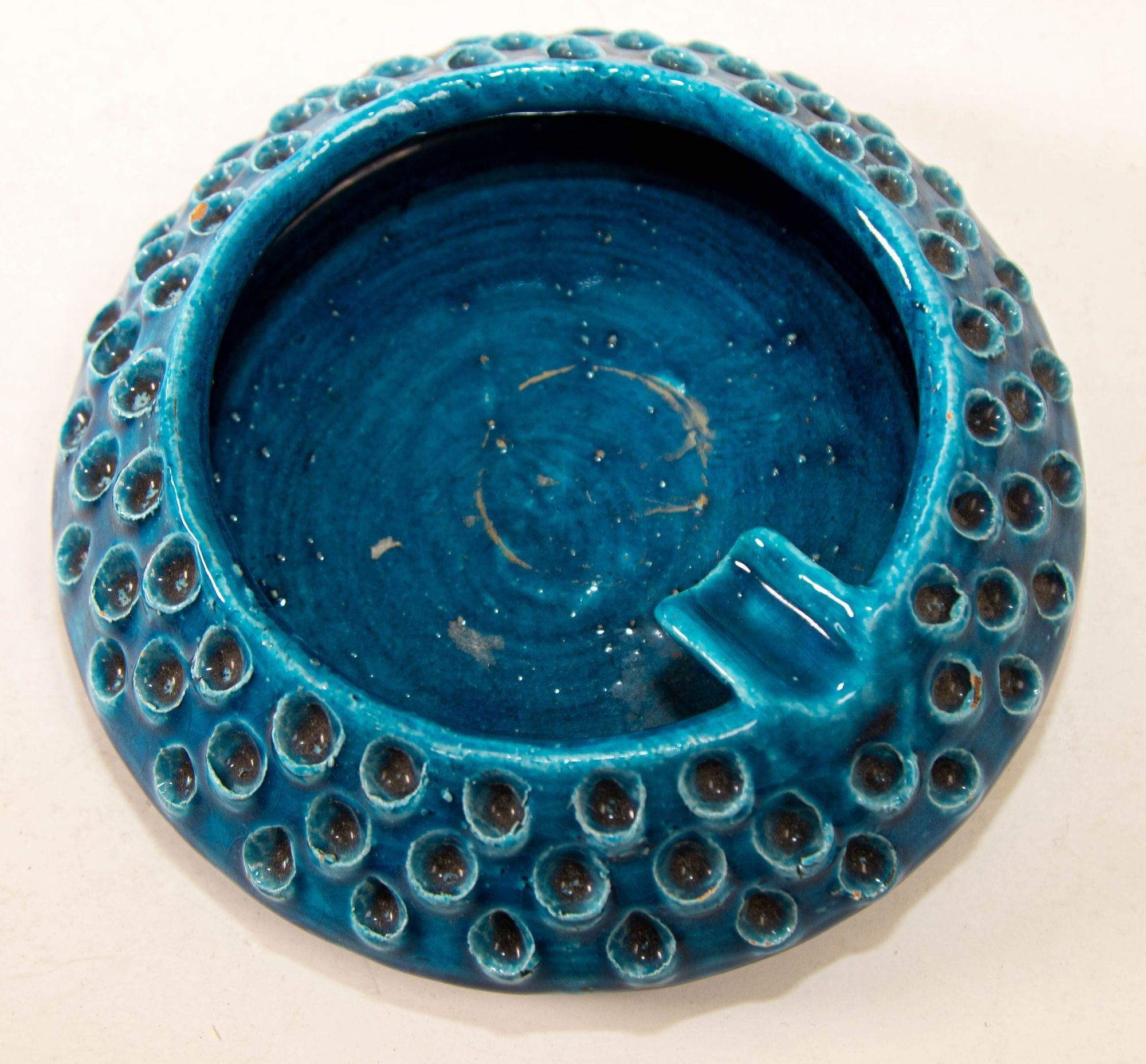 Aldo Londi for Bitossi Remini Blue Ceramic Ashtray Handcrafted in