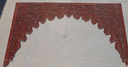 Antique Hand-Carved Teak Wood Arched Asian Wall Panel, Moorish Design, 1940