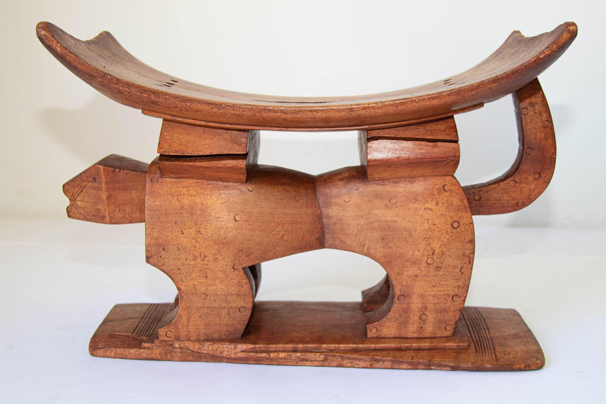 Antique Ghanian Ashanti Style Stool with Leopard Carved, Africa — additional view 2