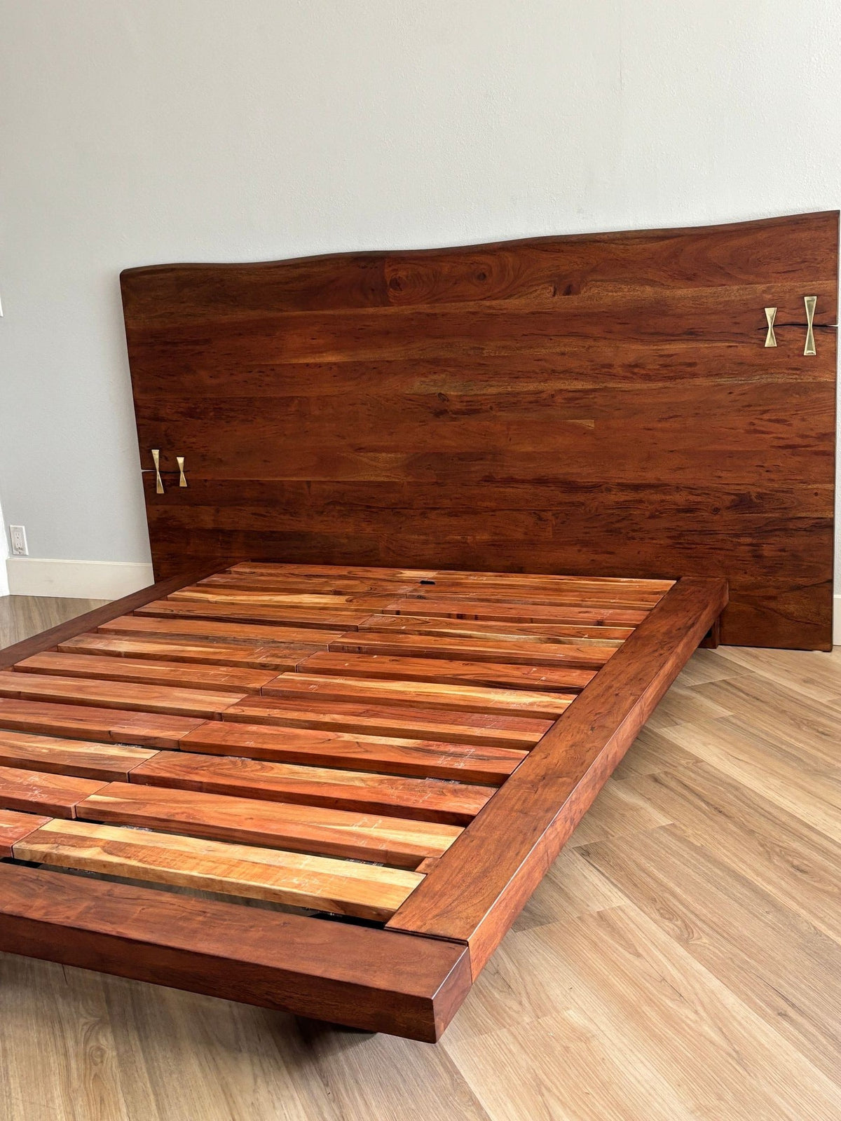 American Organic Modern Live-Edge Queen Platform Bed with Brass Inlays — detail view 5