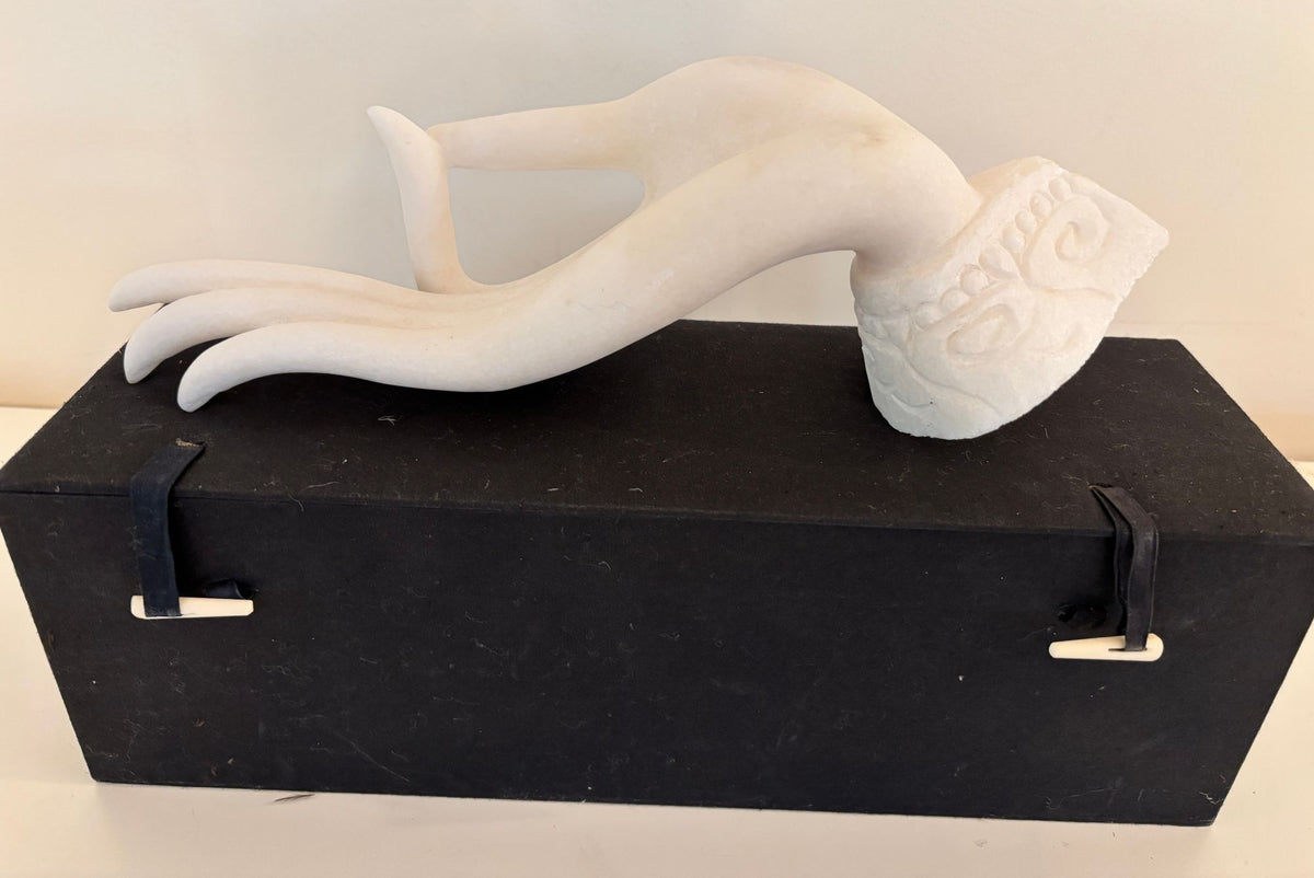 Vintage Alabaster Gyan Mudra Buddha Meditation Hand Sculpture in Box