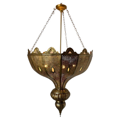 Oversized Moroccan Pierced Brass Filigree Chandelier, Moorish Style — Morocco