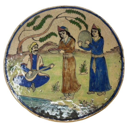 Antique Persian Qajar Ceramic Tile, Hand-Crafted, Islamic Style, 1880 — main image
