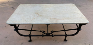 Paul Ferrante Sculptural Etruscan Forged Hammered Iron Coffee Table with Stone