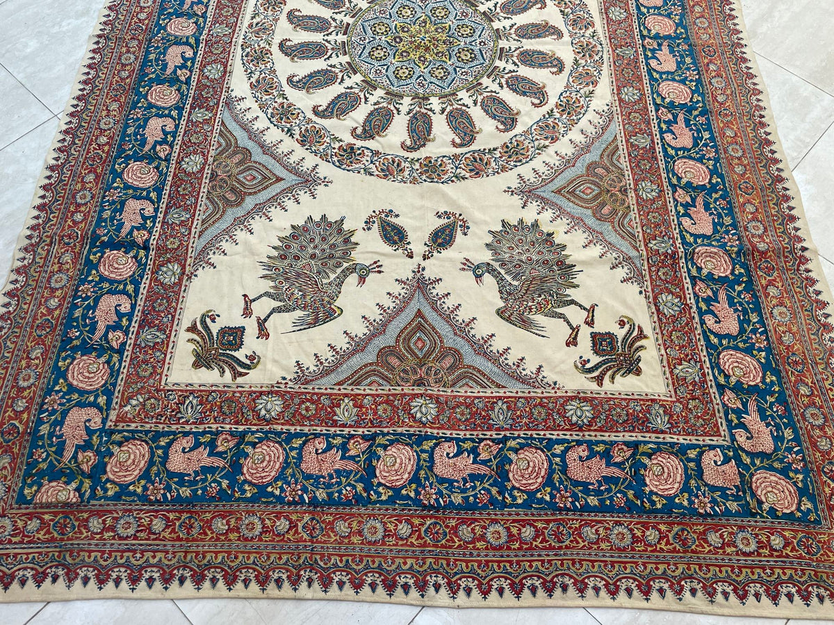 Large Isfahan Ghalamkar Persian Paisley Textile Block Printed 1950s