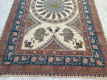 Large Isfahan Ghalamkar Persian Paisley Textile Block Printed 1950s