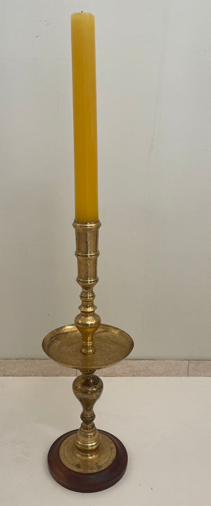 Vintage Polished Brass Moroccan Pillar Candle Holder 1950s