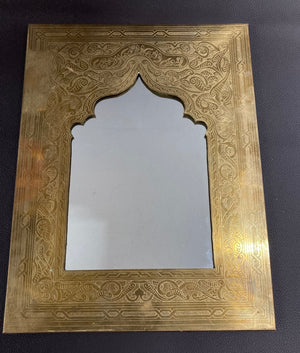 Moroccan Wall Mirror Etched Brass Vintage 1970s