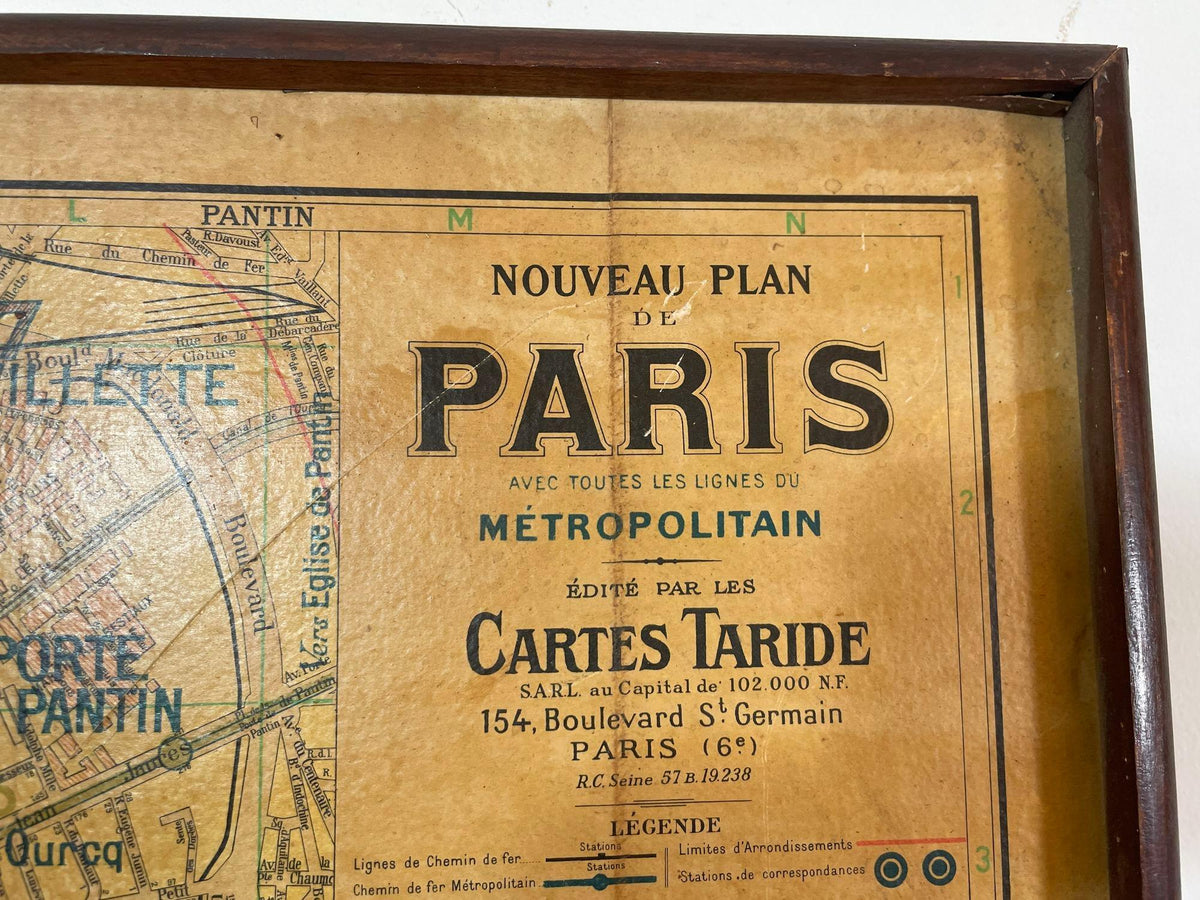Vintage Paris Metro Map Print, Framed Mid-20th Century Artwork — additional view 2
