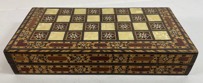 Middle Eastern Mosaic Inlaid Marquetry Box, Vintage Game Chest, 1950