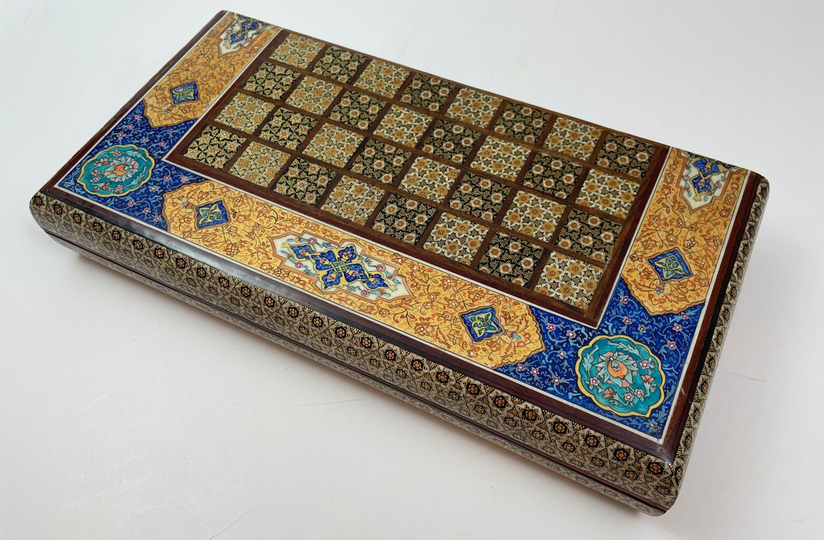 Moorish Persian Inlaid Micro Mosaic Backgammon and Chess Board