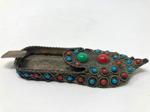 Vintage Metal Aladdin Moroccan Slipper Shoe Ashtray with Beads 1950