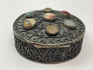 Vintage Moorish Sajai Box with Semi-Precious Stones