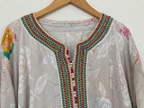 Vintage Moroccan Kaftan White Floral Design Circa 1970