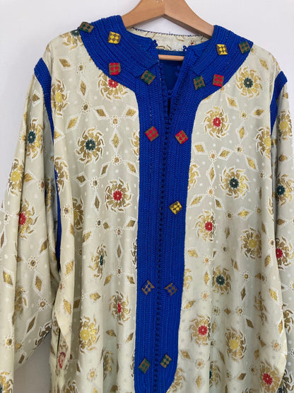 Vintage Moroccan Caftan in Royal Blue And Gold