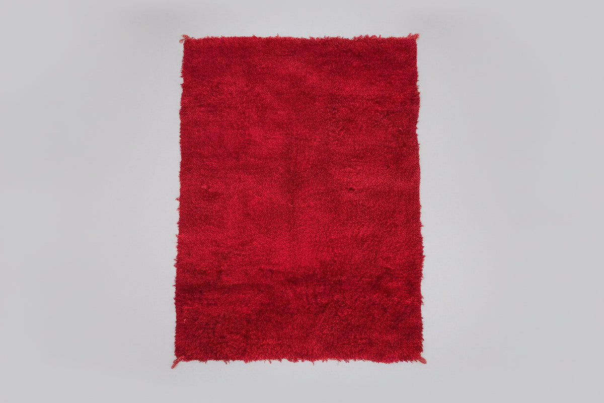 Vintage Moroccan Berber "Bed of Roses" Red Wool Rug, Handwoven, 1960s