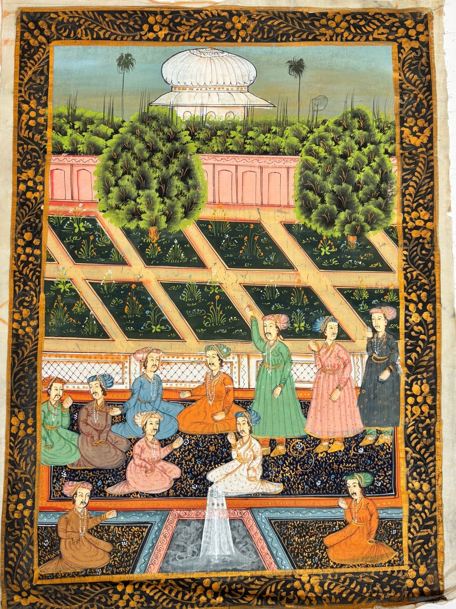 Mughal Court Scene on Silk After a 19th Century Indo-Persian