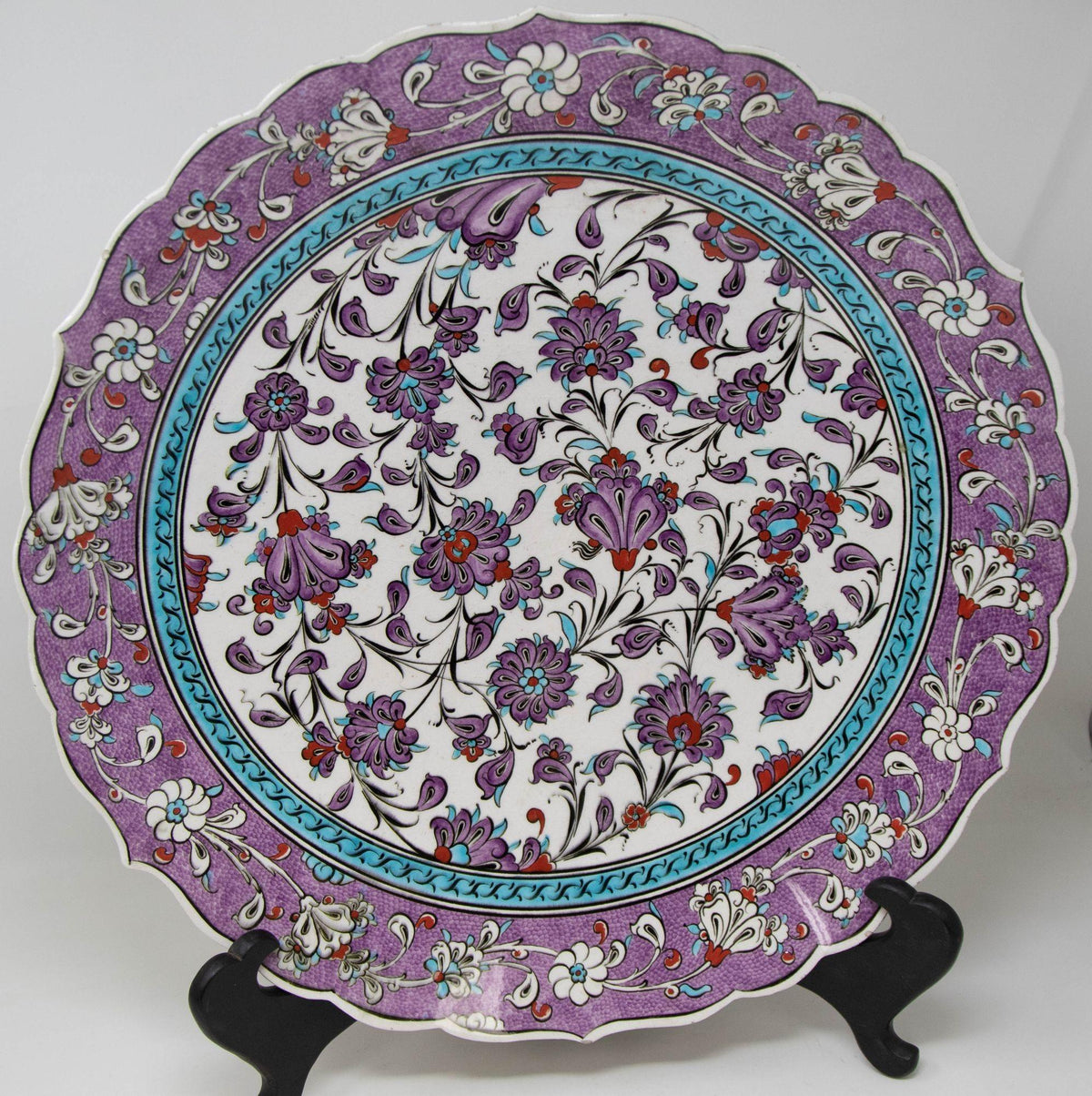 Turkish Kütahya Pottery Hand Painted Wall Hanging Plate with Iznik Pattern 1950s — additional view 2