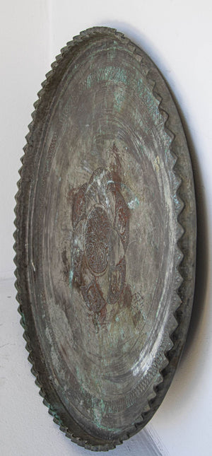 Antique Large Tinned Copper Ottoman Turkish Circular Tray