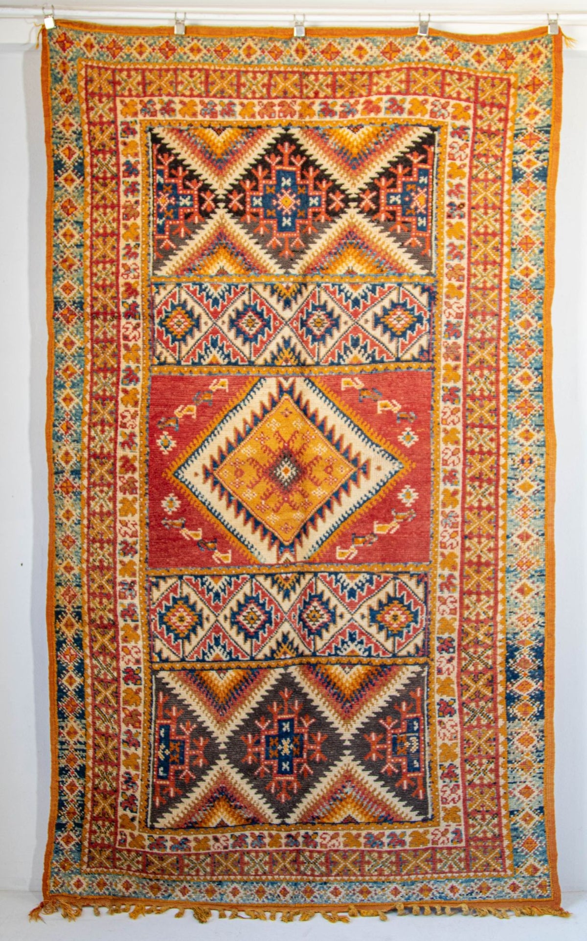 Vintage Moroccan Boujad Berber Rug, Hand-Knotted Wool, Folk Art, 1960s
