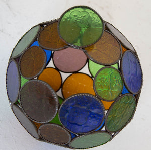 Vintage Moroccan Multi-Color Glass Orb Lantern Moorish Style