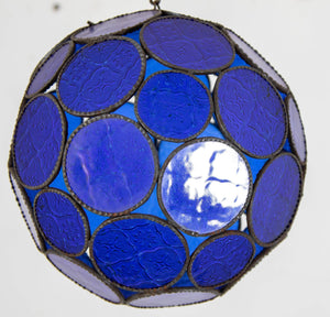 Vintage Moroccan Royal Blue Moorish Glass Orb Glass Lantern