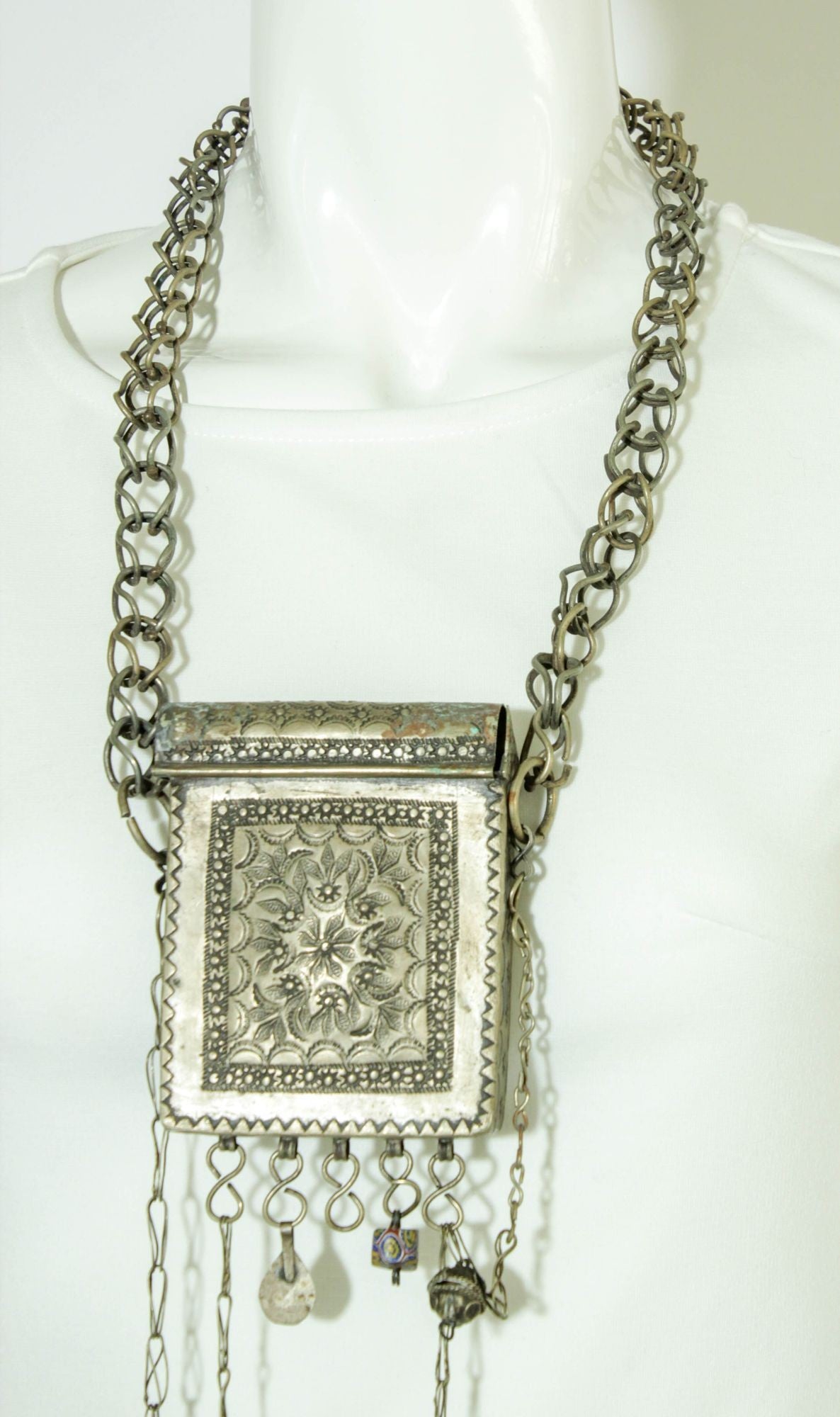 Antique Moroccan Ethnic Talisman Silver Amulet Box Holder