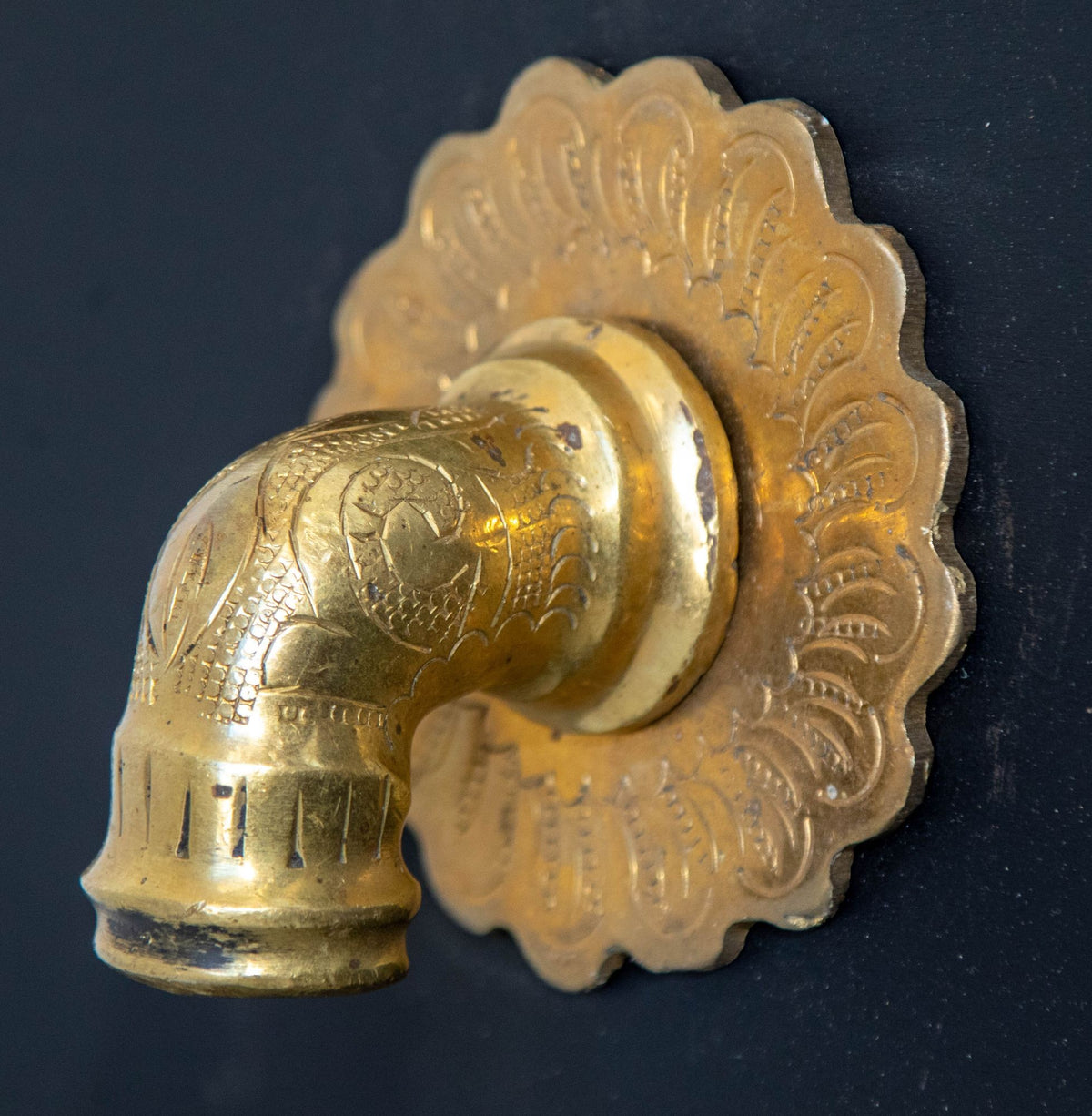 Vintage Moroccan Brass Fountain Faucet with Engraved Moorish Design