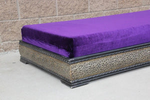 Vintage Moroccan Settee Low Bench, Daybed with Purple Cushion