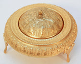 Vintage Gold Tone Islamic Moorish Roll Top Caviar Footed Dish Server 1960s