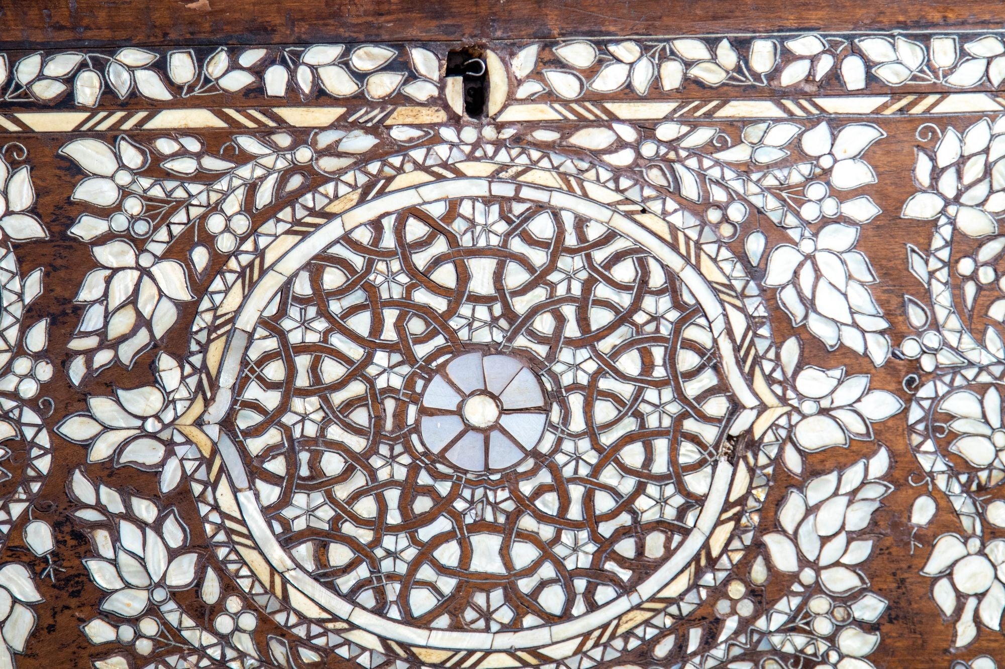 Antique Middle Eastern Mother of Pearl Inlay Dowry Trunk 19th C.