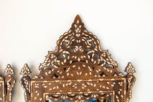 Damascene Moorish Bone Inlaid Mirrors With Floral Motif 52" H. A Pair