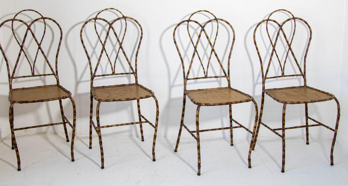 Italian Gilt Metal Faux Bamboo Dining Chairs 1950s Set of 4 — Italy