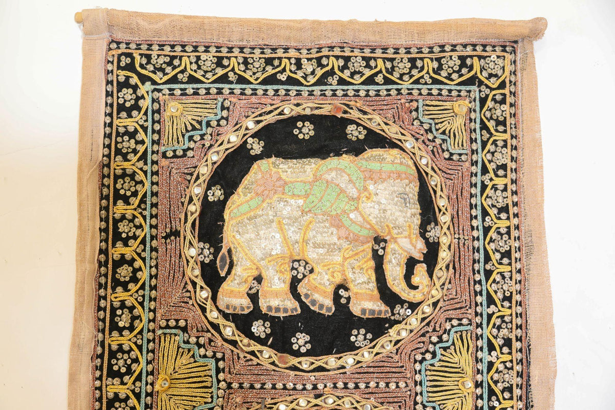 Vintage Burmese Kalaga Tapestry Embroidered Wall Hanging 1960 — additional view 3