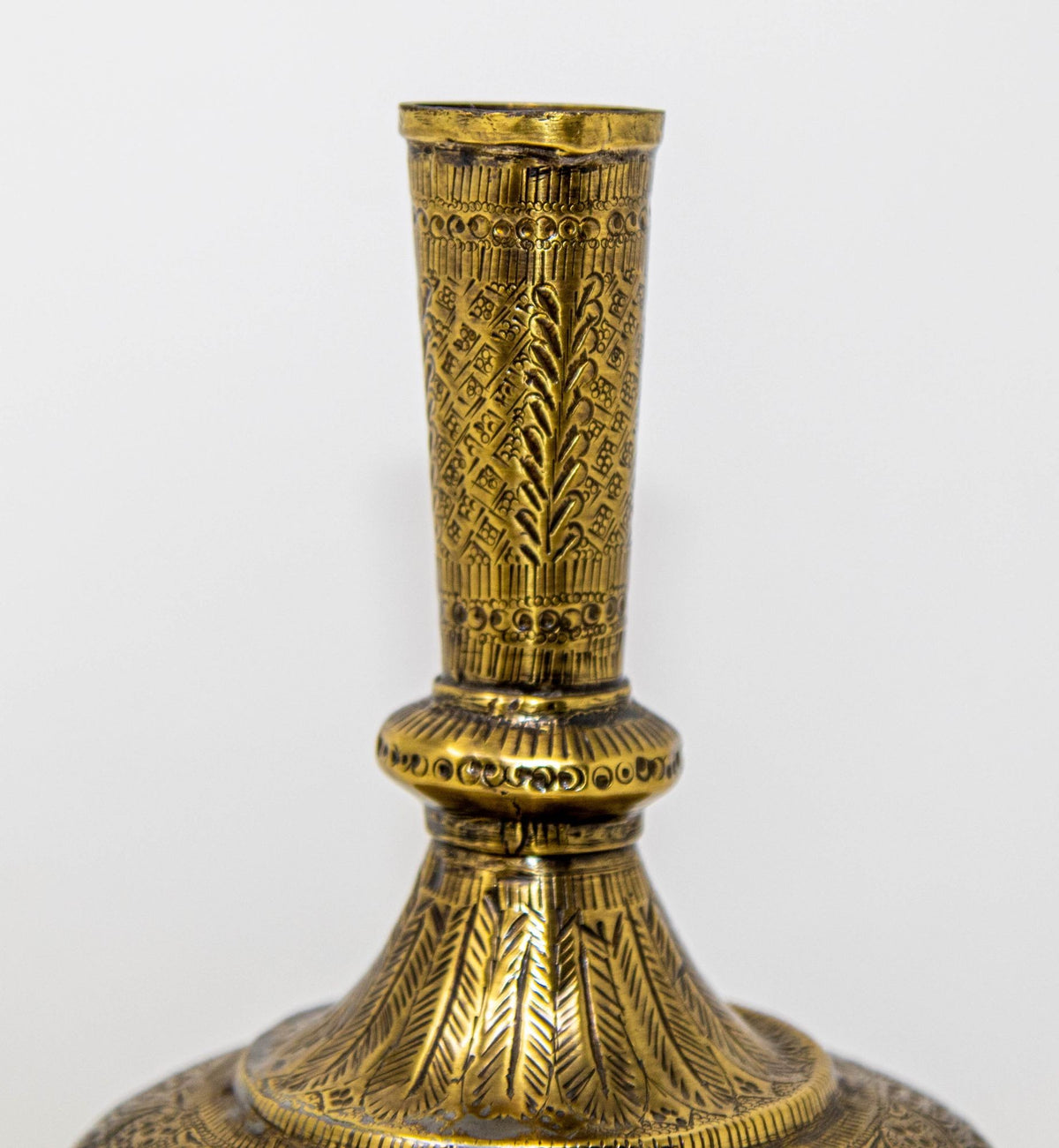 19th Century Antique Persian Brass Etched Vase with Islamic Design
