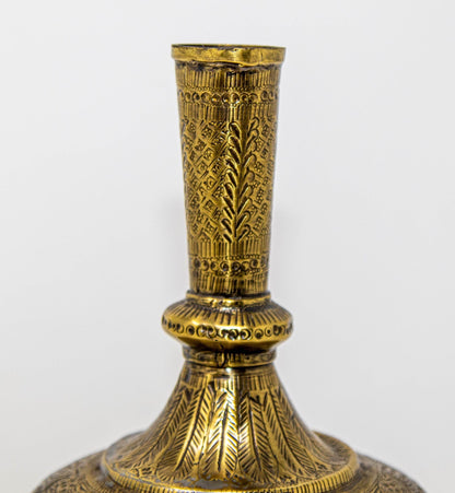 19th Century Antique Persian Brass Etched Vase with Islamic Design