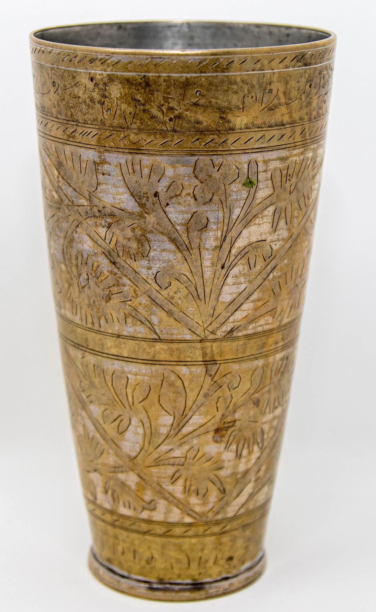 Antique Metal Engraved Mughal Beaker or Vase from India 1940s