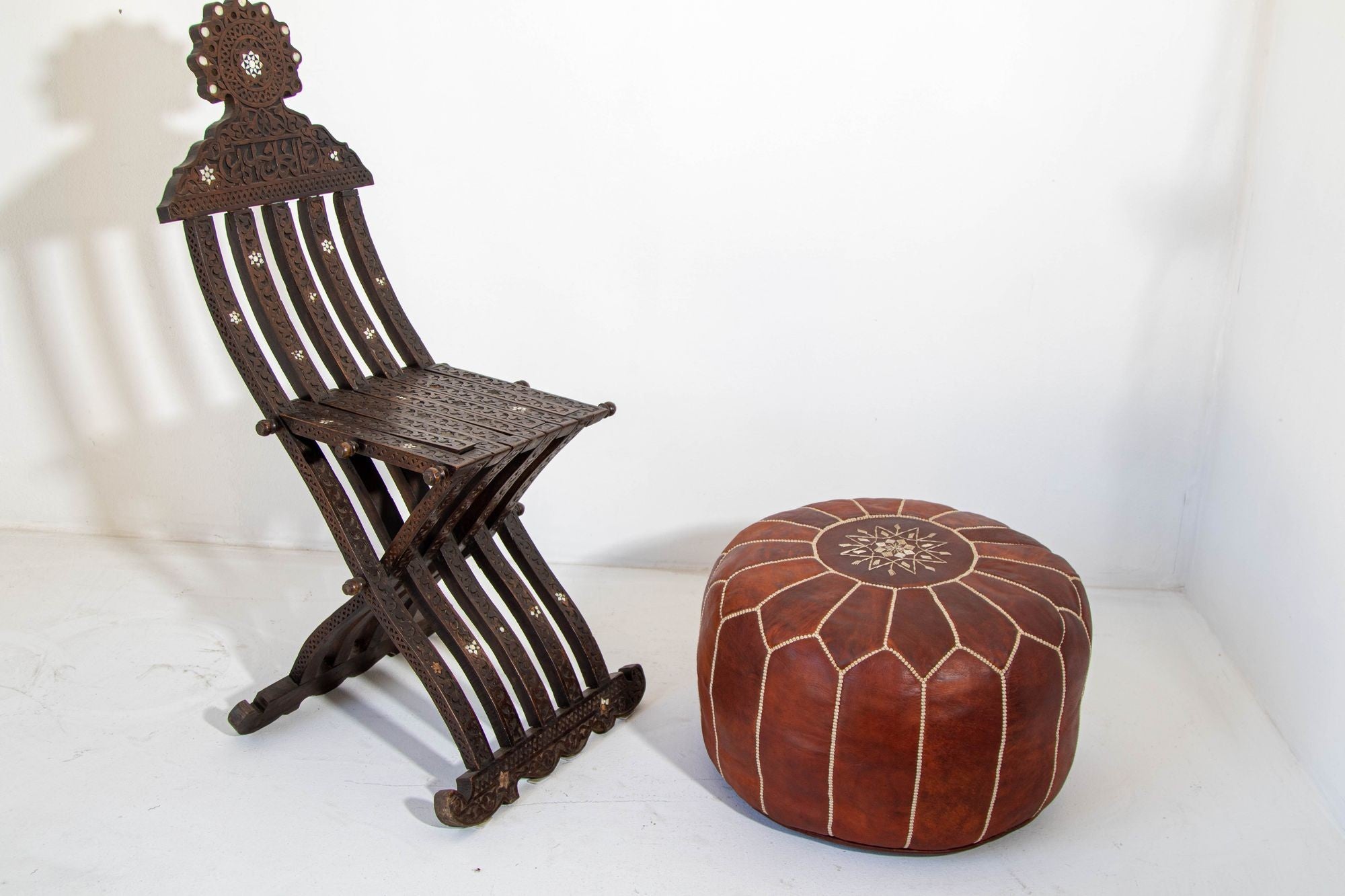 Moroccan Brown Leather Ottoman