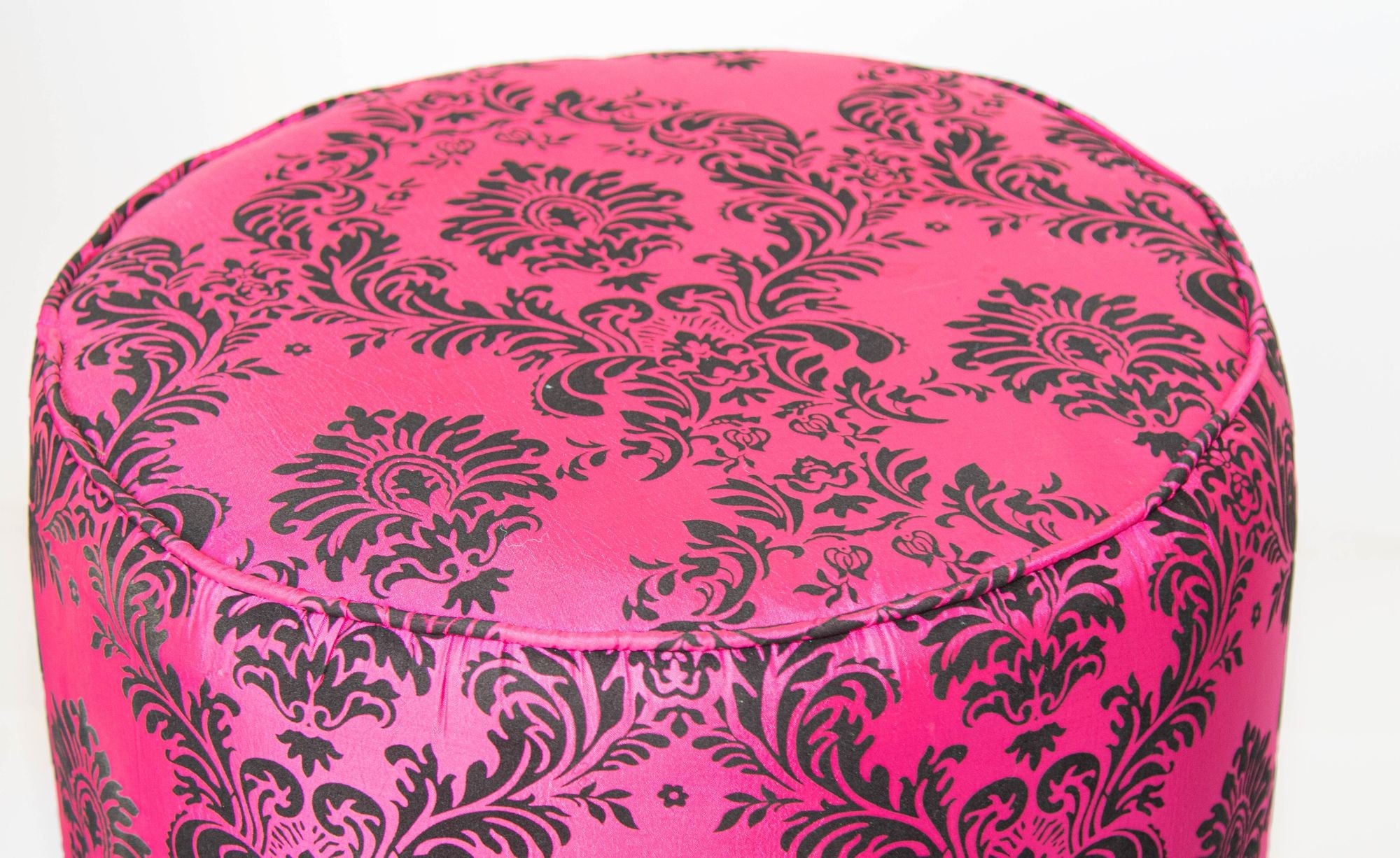 Moroccan Art Deco Boho Style Pouf in Hot Fuchsia Color