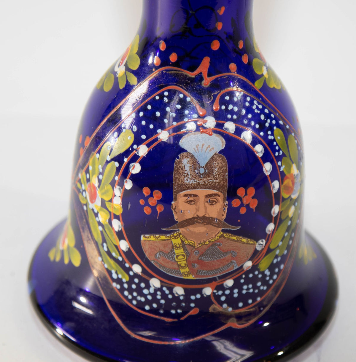 Vintage Royal Blue Enameled Bohemian Glass Vase, Persian Market