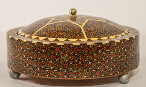 1920 Persian Khatam Kari Footed Wooden Circular Jewelry Box