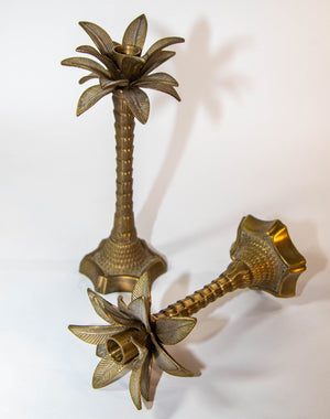 Vintage Brass Moroccan Palm Tree Candlestick Holders Set of 2