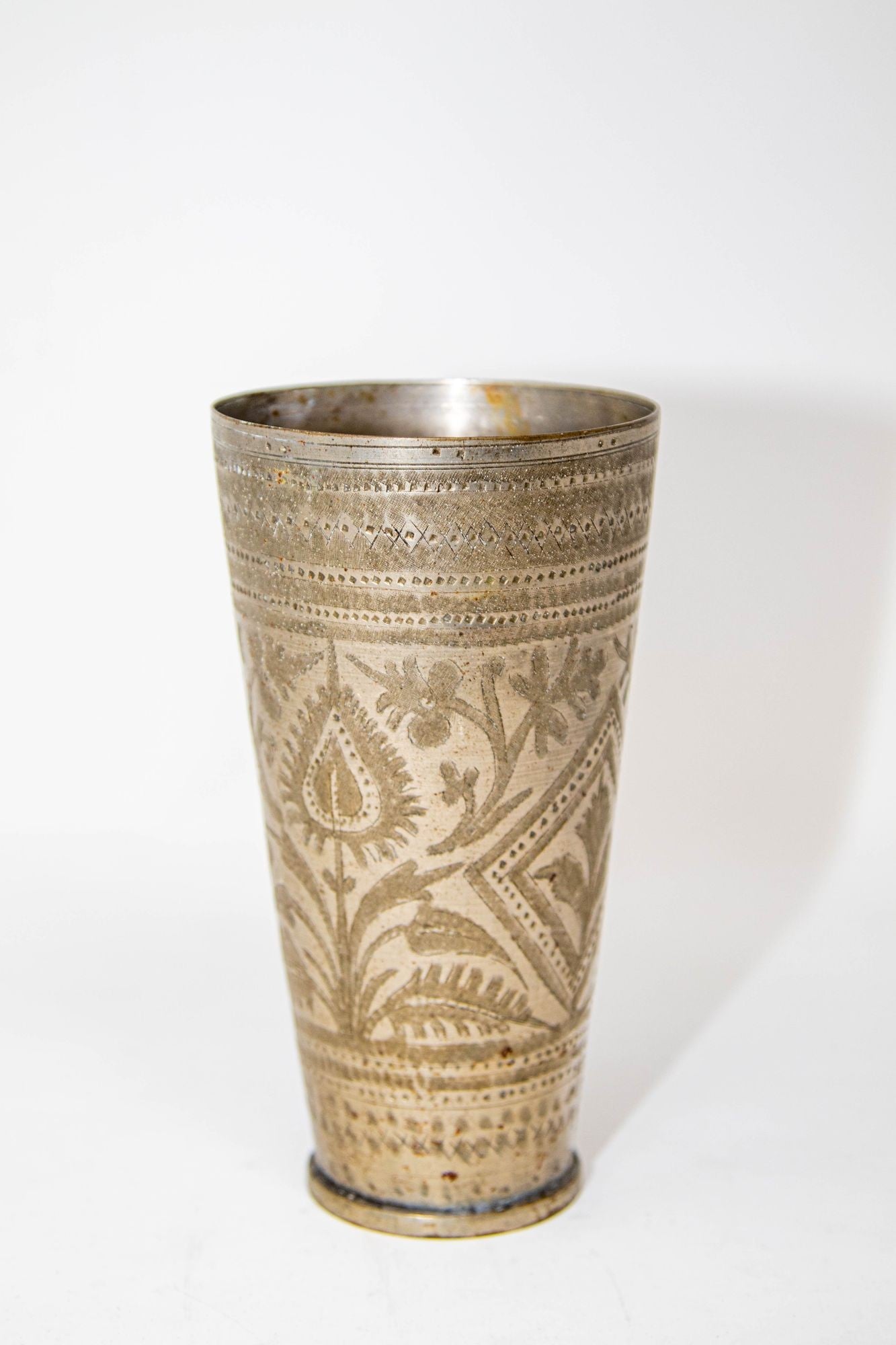 Antique Metal Engraved Beaker or Vase from India 1940s