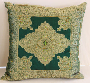 Emerald Green Moorish Throw Pillows Embellished with Sequins and Beads a Pair