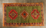 Vintage Moroccan Beni Mguild Berber Green and Orange Rug 1960s
